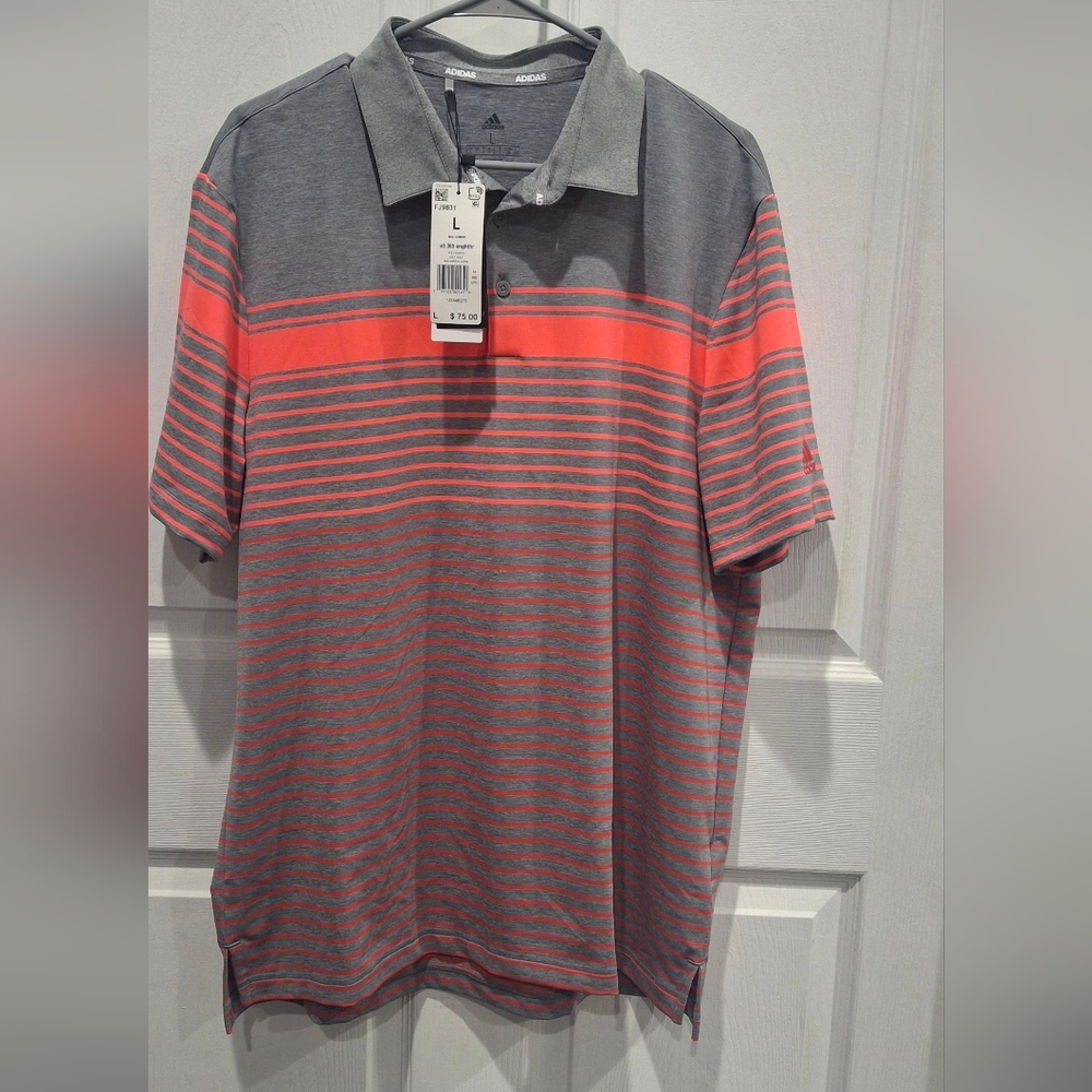 Ultimate  365 Adidas Gray and Red Striped Golf  Polo Shirt (Smoke Free Home)